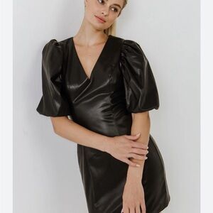 Endless rose size large Elegant Black Puff Sleeve faux leather dress